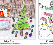 student artwork depicting Christmas themed scenes